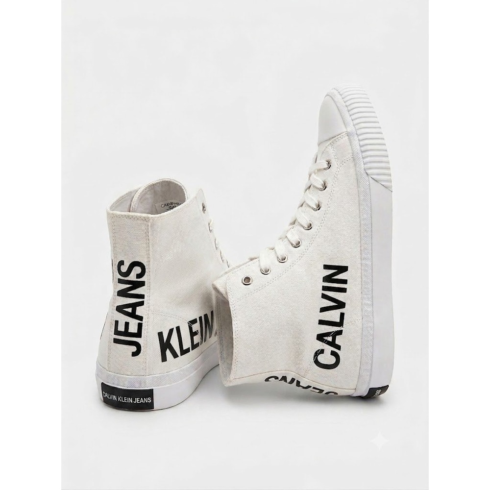 Calvin Klein Jeans Jacopo‎ White Canvas High Top Sneakers Mens 11.5 Shoes Logo